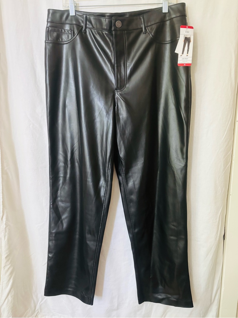 Joie Faux Leather Straight Leg Pants Black NWT Size 14
